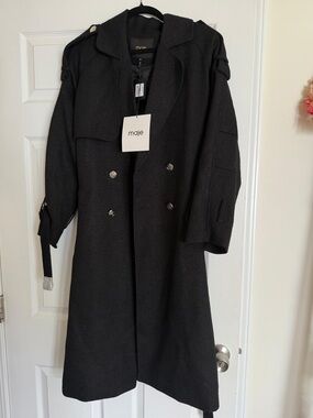 Maje Gedaille Black Tweed Trench Coat NWT $685